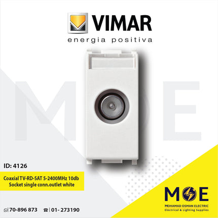 Vimar Plana Coaxial TV-RD-SAT 5-2400MHz 10db Socket Single Connection Outlet white | 14300.10 | بريز تلفزيون وراديو وستلايت