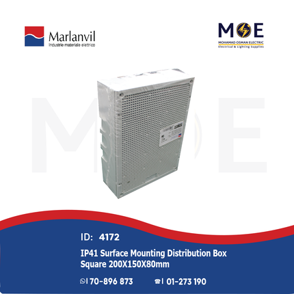 Marlanvil IP41 Surface Mounting Distribution Box Rectangle 200X150X80mm | 930.1.080 | علبة مربعة ظاهرة عش النحل