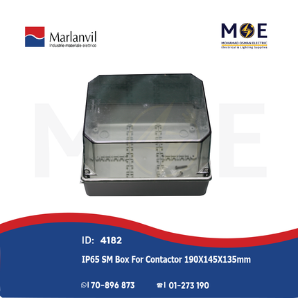 Marlanvil IP65 Sealed Surface Mounting Box For Contactor 190X145X135mm Trans. Cover | 009.CA.K | علبة ظاهرة غطا شفاف