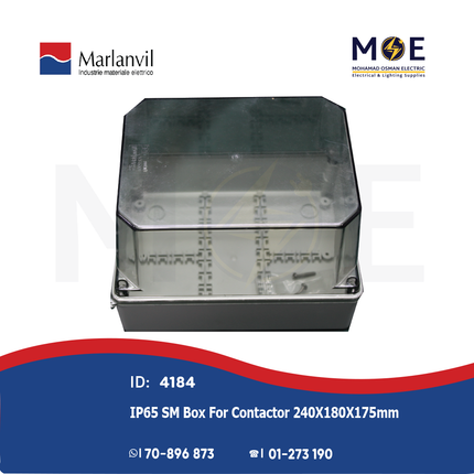 Marlanvil IP65 Sealed Surface Mounting Box For Contactor 240X180X175mm Transparent Cover | 011.CA.K | علبة ظاهرة غطا شفاف