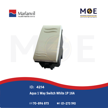 Marlanvil Aqua 1Way Switch White 1P 16A | 7600.1 | مفتاح مفرد ابيض