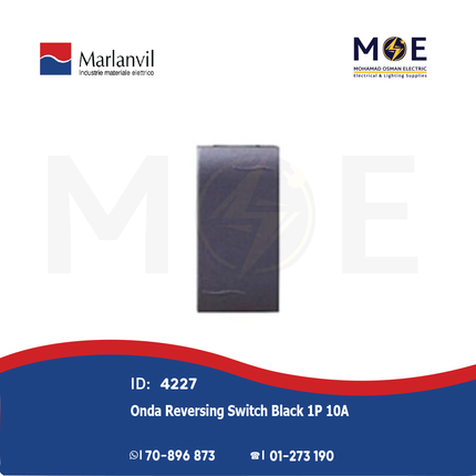 Marlanvil Onda Reversing Switch Black 1P 10A | 7703.7 | مفتاح تربل دركسيون اسود