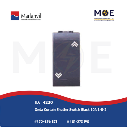 Marlanvil Onda Curtain Shutter Switch Black 10A 1-0-2 | 7718.1 | مفتاح ستور اسود