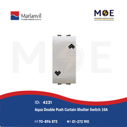 Marlanvil Aqua Double Push Curtain Shutter Switch 10A | 7617.1 | مفتاح كباس ستور