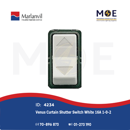 Marlanvil Venus Curtain Shutter Switch White 16A 1-0-2 | 7918.1 | مفتاح ستور ابيض