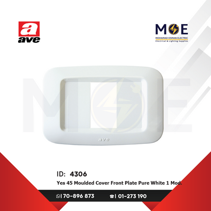 Ave SPA Yes 45 Moulded Cover Front Plate Pure White 1module | 45PY01BB | بلاك بلاستيك ابيض