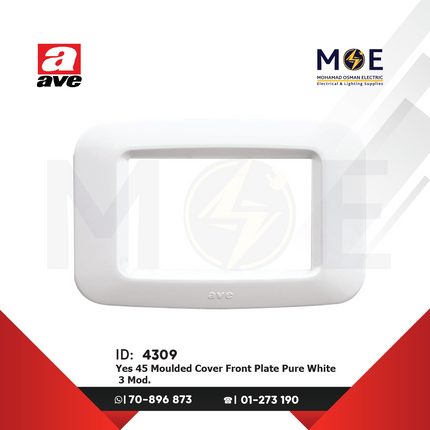 Ave SPA Yes 45 Moulded Cover Front Plate Pure White 3module | 45PY03BB | بلاك بلاستيك ابيض