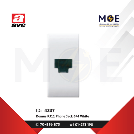 Ave SPA Domus Telephone Socket | RJ11 Phone Jack 6/4 White | 441024 | بريز تلفون ابيض