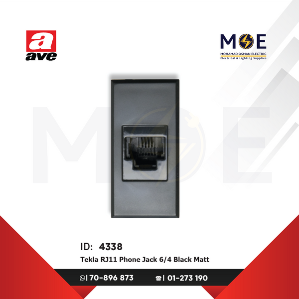 Ave SPA Tekla Telephone Socket | RJ11 Phone Jack 6/4 Black Matt | 445024 | بريز تلفون اسود ناشف
