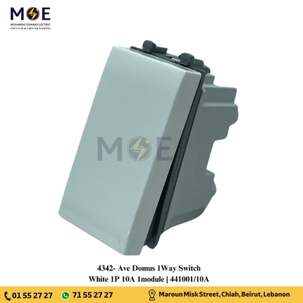 Ave Domus 1Way Switch White 1P 10A 1module | 441001/10A | مفتاح مفرد ابيض