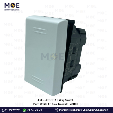 Ave SPA 1Way Switch Pure White 1P 16A 1module | 45B01 | مفتاح مفرد ابيض