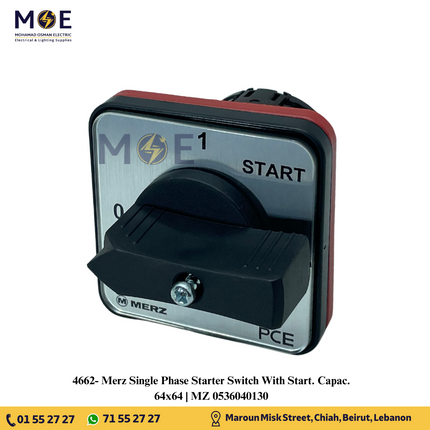Merz Single Phase Starter Switch With Start. Capac. 64x64 | MZ 0536040130 | مفتاح سلفرتور