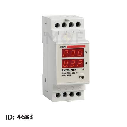 Vemer Multi-Function Single Phase Digital Voltmeter - Ammeter Din 230V AC 600V AC CTx/5A 2module | EV2M-2DIN-VE149100 | ساعة امبير و فولت على سكة