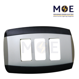 Abbas Yasmin Cover Plate Steel*Black 3module | 2500-05-ysnI-ADP | بلاك مثلث ستانلس على اسود مع ادبتر