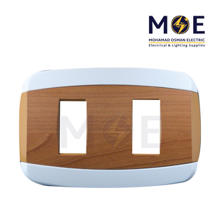 Abbas Yasmin Cover Plate Wooden Cherry*White 2module | 2500-03-ysn-ADP | بلاك مجوز خشبي كرزي على ابيض مع ادبتر