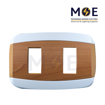 Abbas Yasmin Cover Plate Wooden Cherry*White 2module | 2500-03-ysn-ADP | بلاك مجوز خشبي كرزي على ابيض مع ادبتر