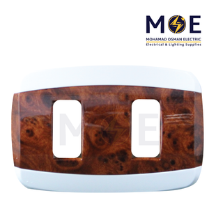 Abbas Yasmin Cover Plate Wooden Light Gloss*White 2module | 2500-07-ysn-ADP | بلاك مجوز خشبي فاتح لميع على ابيض مع ادبتر