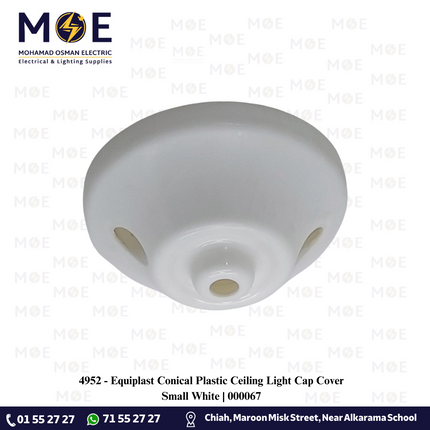 Equiplast Conical Plastic Ceiling Light Cap Cover Small White | 000067 | روزاز بلاستيك ابيض صغير