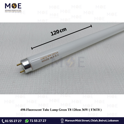 Fluorescent Tube Lamp Green T8 120cm 36W | F36T8 | لمبة فلورسنت تيوب اخضر
