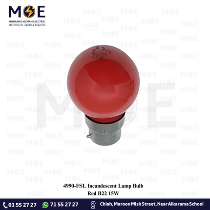 FSL Incandescent Lamp Bulb Red B22 15W | لمبة عادي برم بول احمر