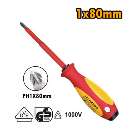 مفك براغي معزول مصالب من هيلبريس، 1000 فولت، PH1X80 مم | 17211