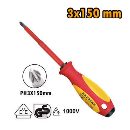Hilpress Industrial Insulated Phillips Screwdriver 1000V PH3X150mm | 17213