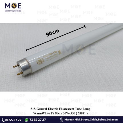 General Electric Fluorescent Tube Lamp WarmWhite T8 90cm 30W / 530 | 65841 | لمبة فلورسنت تيوب ورم وايت