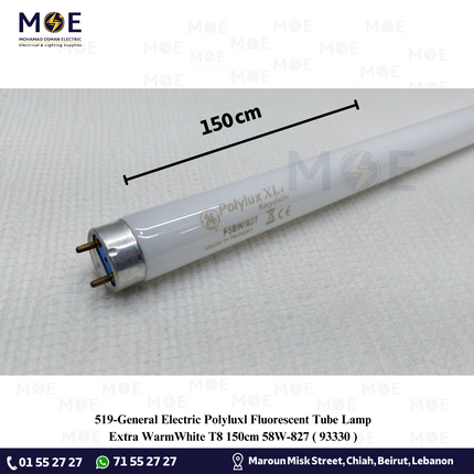 General Electric Polyluxl Fluorescent Tube Lamp Extra WarmWhite T8 150cm 58W / 827 | 93330 | لمبة فلورسنت تيوب ورم وايت