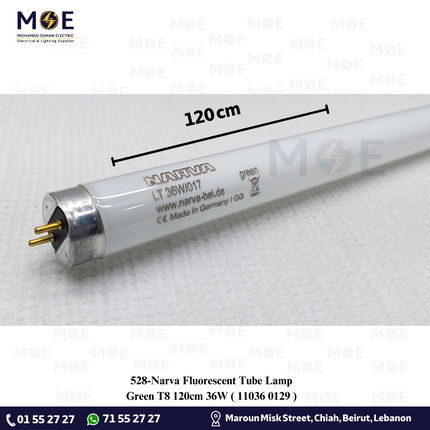 Narva Fluorescent Tube Lamp Green T8 120cm 36W | 11036 0129 | لمبة فلورسنت تيوب اخضر