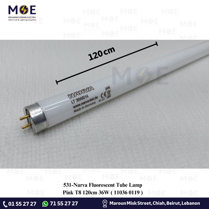 Narva Fluorescent Tube Lamp Pink T8 120cm 36W | 11036 0119 | لمبة فلورسنت تيوب زهر