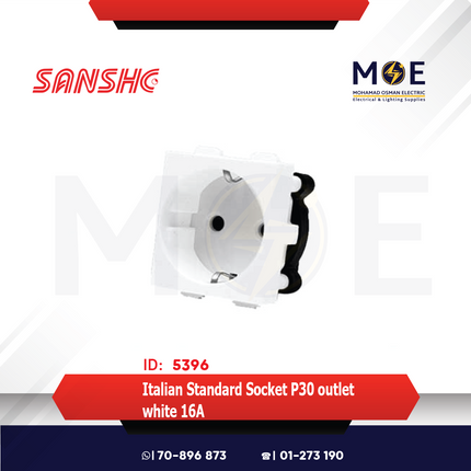 Sanshe Italian Standard Socket P30 outlet white 16A | KH1219-001309 | بريز شوكو ايطالي ابيض