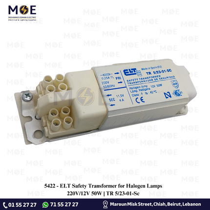ELT Safety Transformer for Halogen Lamps 220V/12V 50W | TR 5/23-01-Sc | ترانس هالوجين حديد