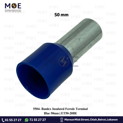 Bandex Insulated Ferrule Terminal Blue 50mm | ET50-20BE | كوس انبوب ازرق