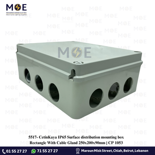 CetinKaya IP65 Surface distribution mounting box Rectangle With Cable Gland 250x200x90mm | CP 1053 | علبة مربعة ظاهرة مع جوان