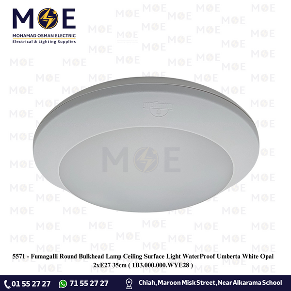 Fumagalli Round Bulkhead Lamp Ceiling Surface Light WaterProof Umberta White Opal 2xE27 35cm | 1B3.000.000.WYE28 | غلوب سقف/ بلافونيه مدور ابيض مغشى لمبتين