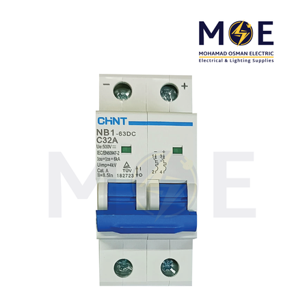 Chint MCB NB1-63 DC 6kA 2P C 32A | 182723 | دجنتور كهرباء مجوز - قاطع كهربائي