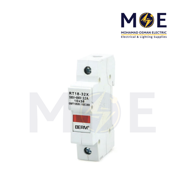 Power+ Din Fuse Holder With Indicator RT18-32X 22x58mm 32A 690V 1P 1module | RT18-32X | دجنتور بيت فيوز مفرد مع ضو - حامل فيوز على سكة دين - قاعدة فيوز