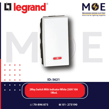 Legrand Arteor 2Way Switch With Indicator White 250V 10A 1P 1module | 11572006 | مفتاح دركسيون مع اشارة ابيض