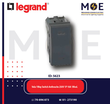 Legrand Vela 1Way Switch Anthracite / Dark Gray / Black 250V 1P 10A 1module | 11683076 | مفتاح مفرد اسود فحمي