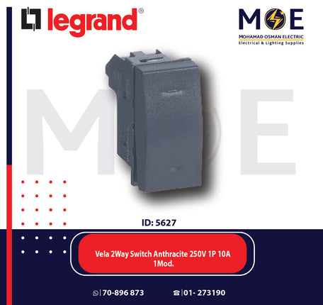 Legrand Vela 2Way Switch Anthracite / Dark Gray / Black 250V 1P 10A 1module | 11683077 | مفتاح دركسيون اسود فحمي