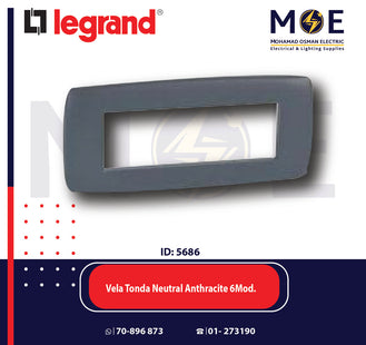 Legrand Vela Tonda Neutral Cover Plate Black/ Dark Gray/ Anthracite 6module | 011685817 | بلاك اسود فحمي