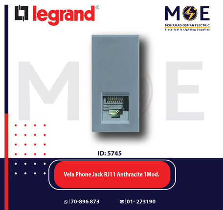 Legrand Vela Telephone Socket | Phone Jack RJ11 Black/ Dark Gray/ Anthracite 1Module | 11682787 | بريز تلفون اسود فحمي