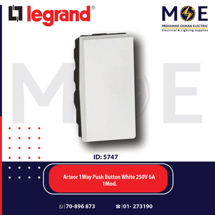Legrand Arteor 1Way Push Button White 250V 6A 1Module | 11572000 | كباس ابيض
