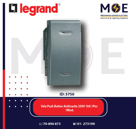 Legrand Vela Push Button Anthracite 250V 10A 1Pnc 1Module | 11682734 | كباس اسود فحمي