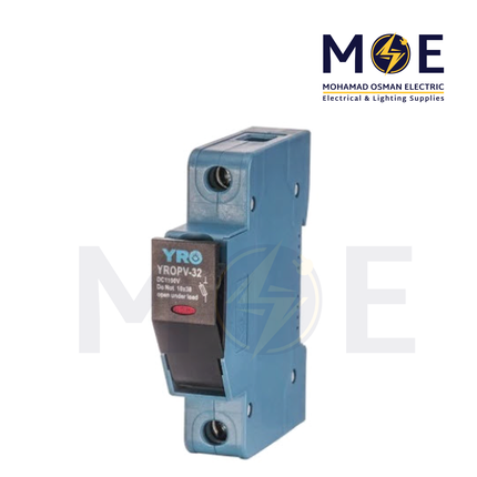 YRO Din Fuse Holder 32A 1000VDC 1P 1module | PV-32B 1000VDC 1P 32A | دجنتور بيت فيوز مفرد - حامل فيوز على سكة دين - قاعدة فيوز