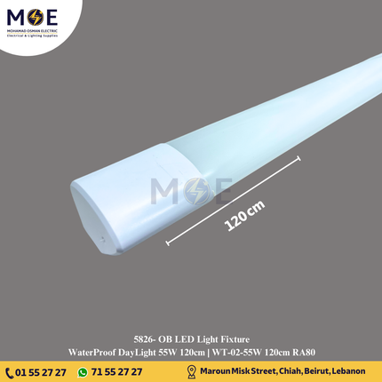 OB LED Light Fixture WaterProof DayLight 55W 120cm | WT-02-55W 120cm RA80 | شاسي ليد مطرية دايلايت