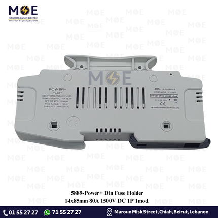 Power+ Din Fuse Holder 14x85mm 80A 1500VDC 1P 1module | YCFPV-63T (10/14x85) RT18-125PV | دجنتور بيت فيوز مفرد - حامل فيوز على سكة دين - قاعدة فيوز