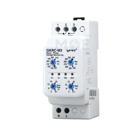 ENTES Over & Under Voltage Protection Relay 220V Din Delay Time 8A 230V AC 1P 2module | GKRC-M2 | حماية فاز واحد فاز
