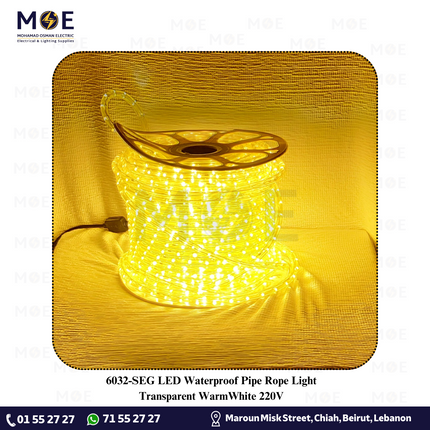 SEG LED Waterproof Pipe Rope Light Transparent WarmWhite 220V 100mt | نبريش ليد مبروم شفاف ورم وايت