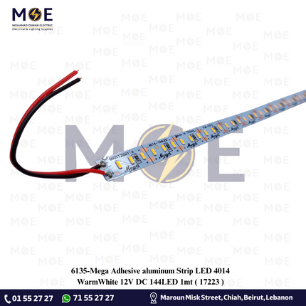 Mega Adhesive aluminum Strip Single LED 4014 WarmWhite 12V DC 144LED 1mt | 17223 | مسطرة شريحة ليد المنيوم تلزيق ورم وايت
